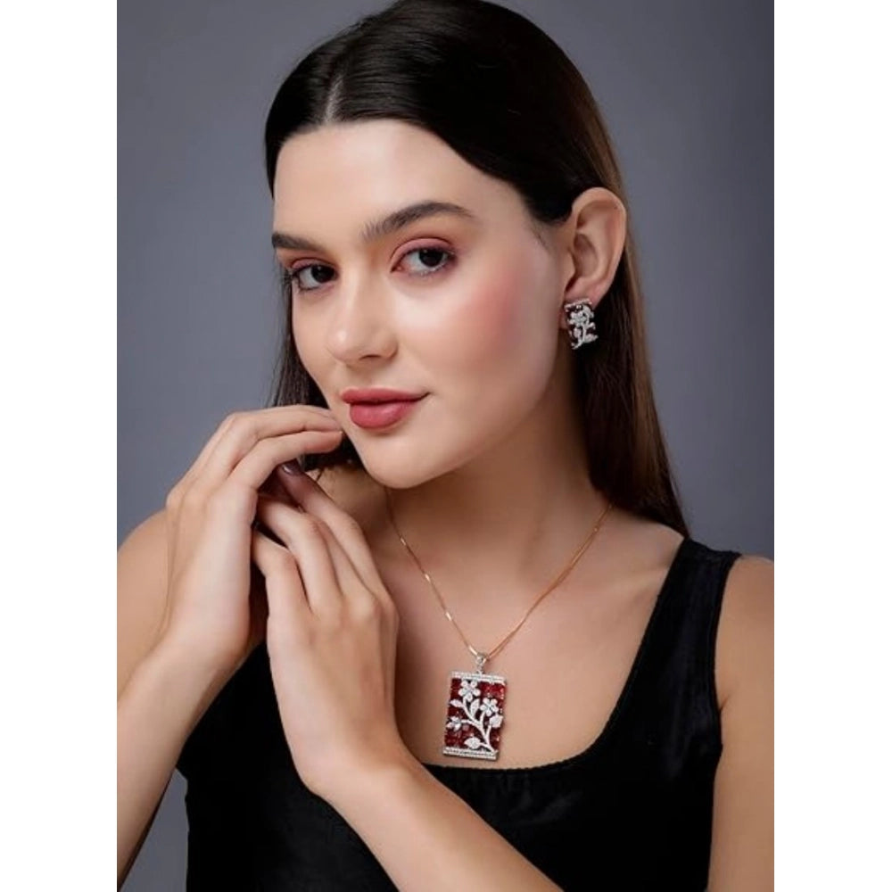 Women's Brass Silver Plated Pendant Set — Red · 2020