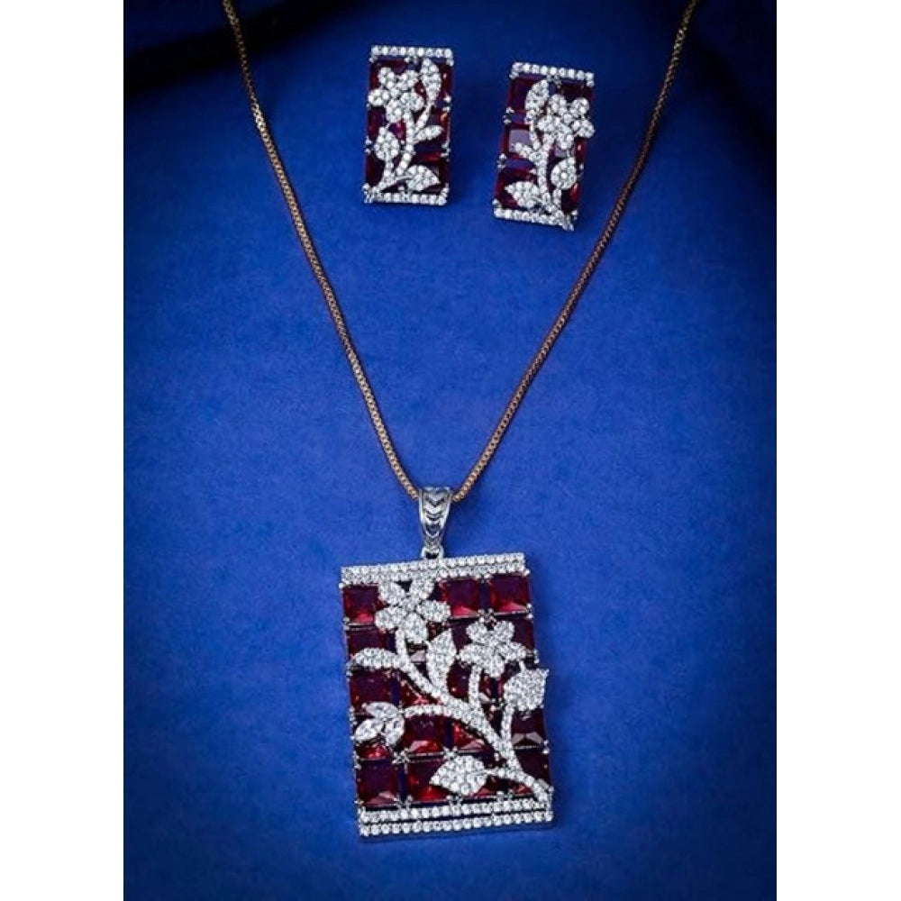 Women's Brass Silver Plated Pendant Set — Red · 2020