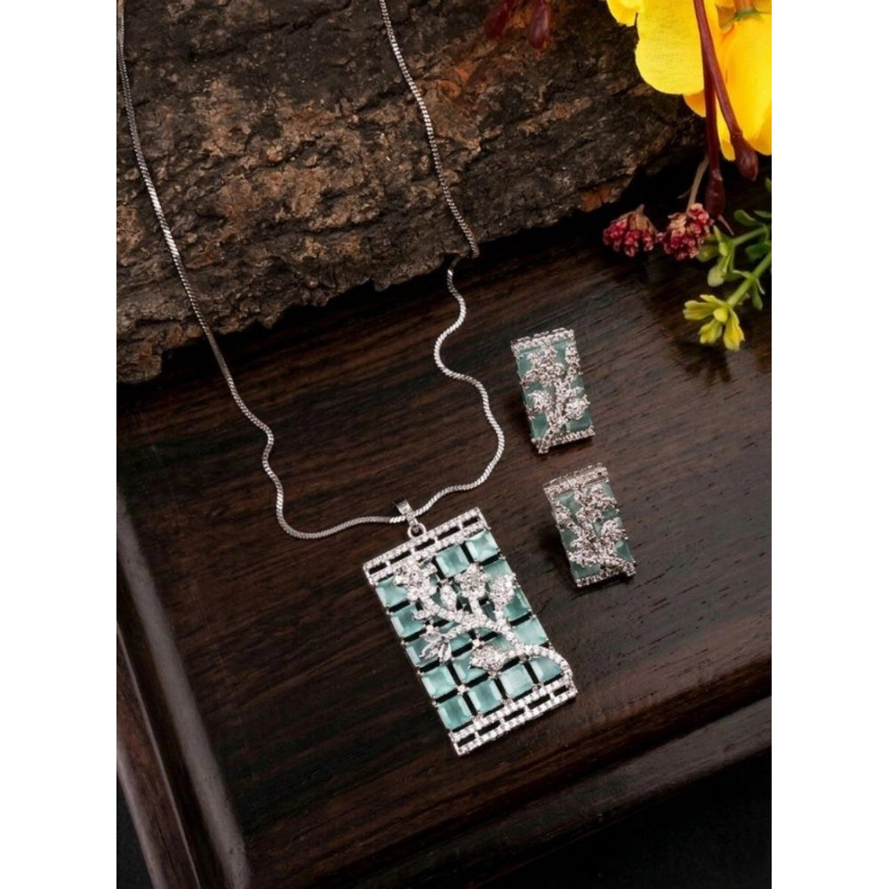 Women's Brass Silver Plated Pendant Set — Turquoise · 2021
