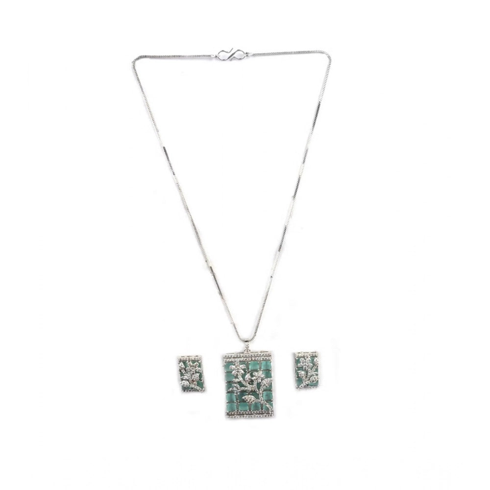 Women's Brass Silver Plated Pendant Set — Turquoise · 2021
