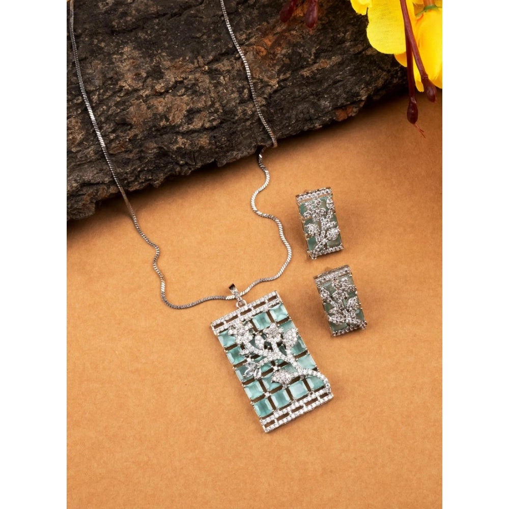 Women's Brass Silver Plated Pendant Set — Turquoise · 2021