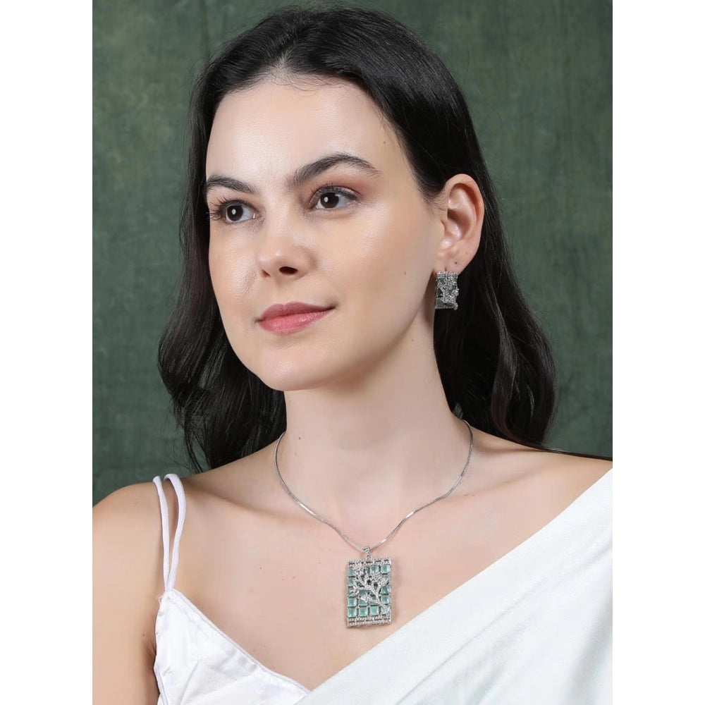 Women's Brass Silver Plated Pendant Set — Turquoise · 2021
