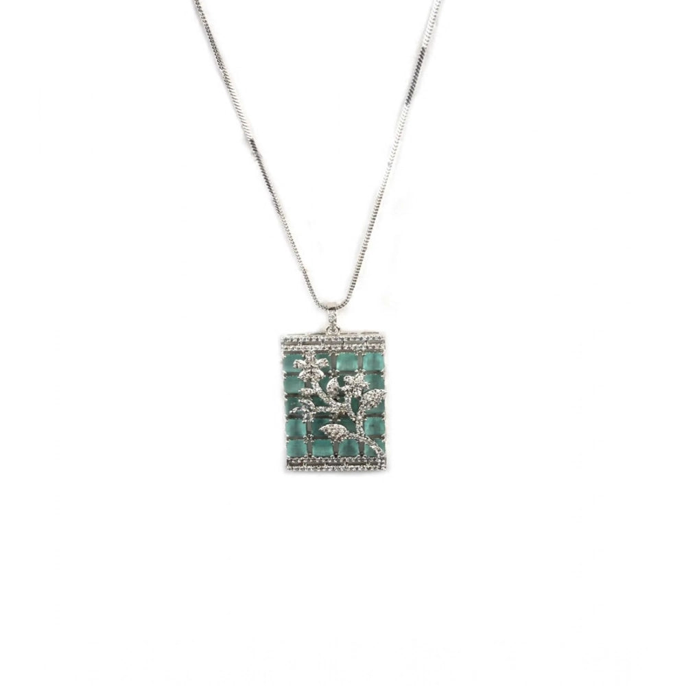 Women's Brass Silver Plated Pendant Set — Turquoise · 2021