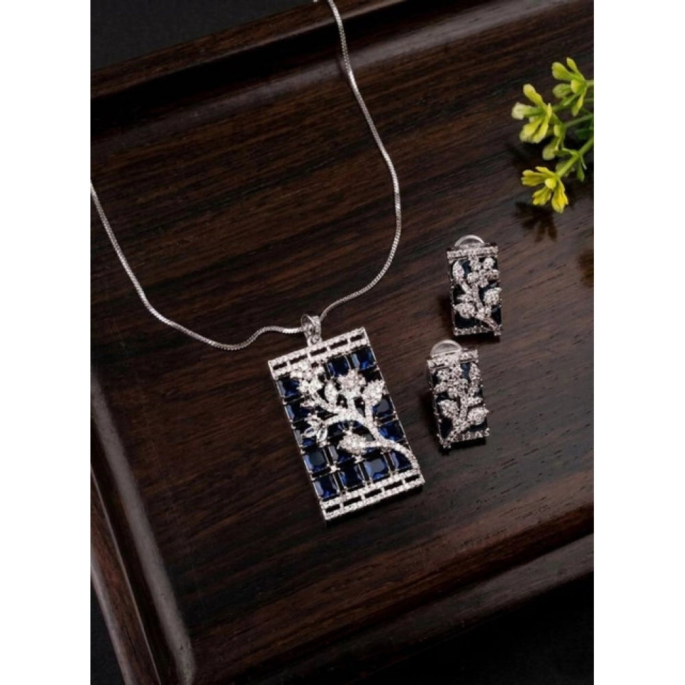 Women's Brass Silver Plated Pendant Set — Blue · 2022
