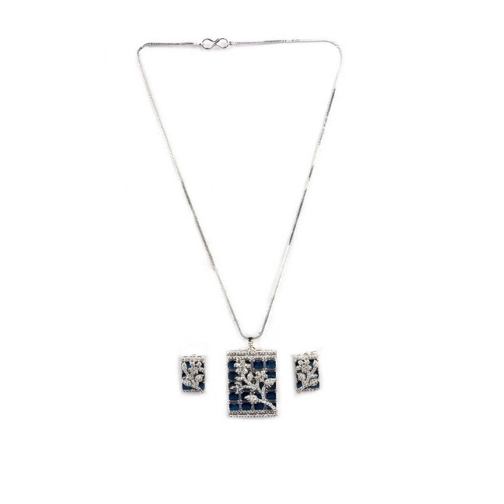 Women's Brass Silver Plated Pendant Set — Blue · 2022