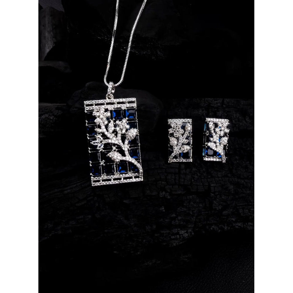 Women's Brass Silver Plated Pendant Set — Blue · 2022