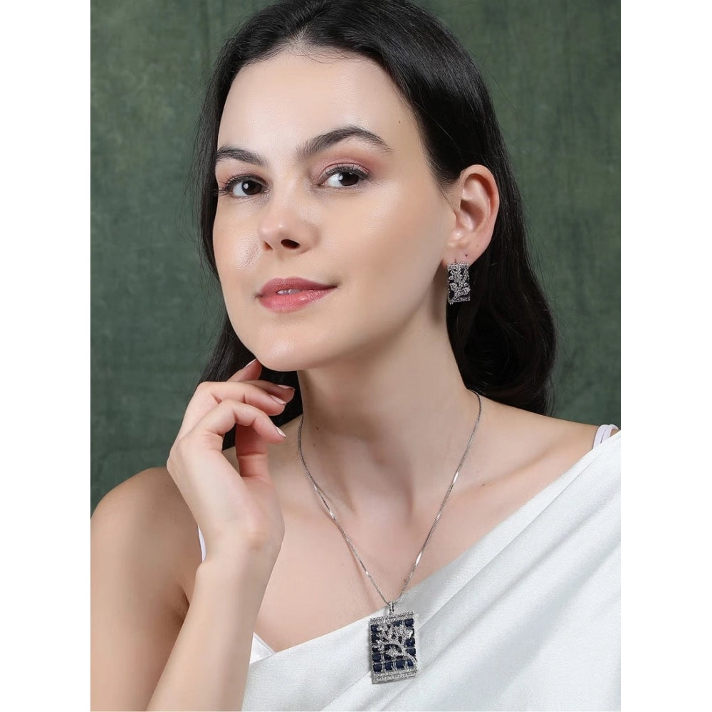 Women's Brass Silver Plated Pendant Set — Blue · 2022