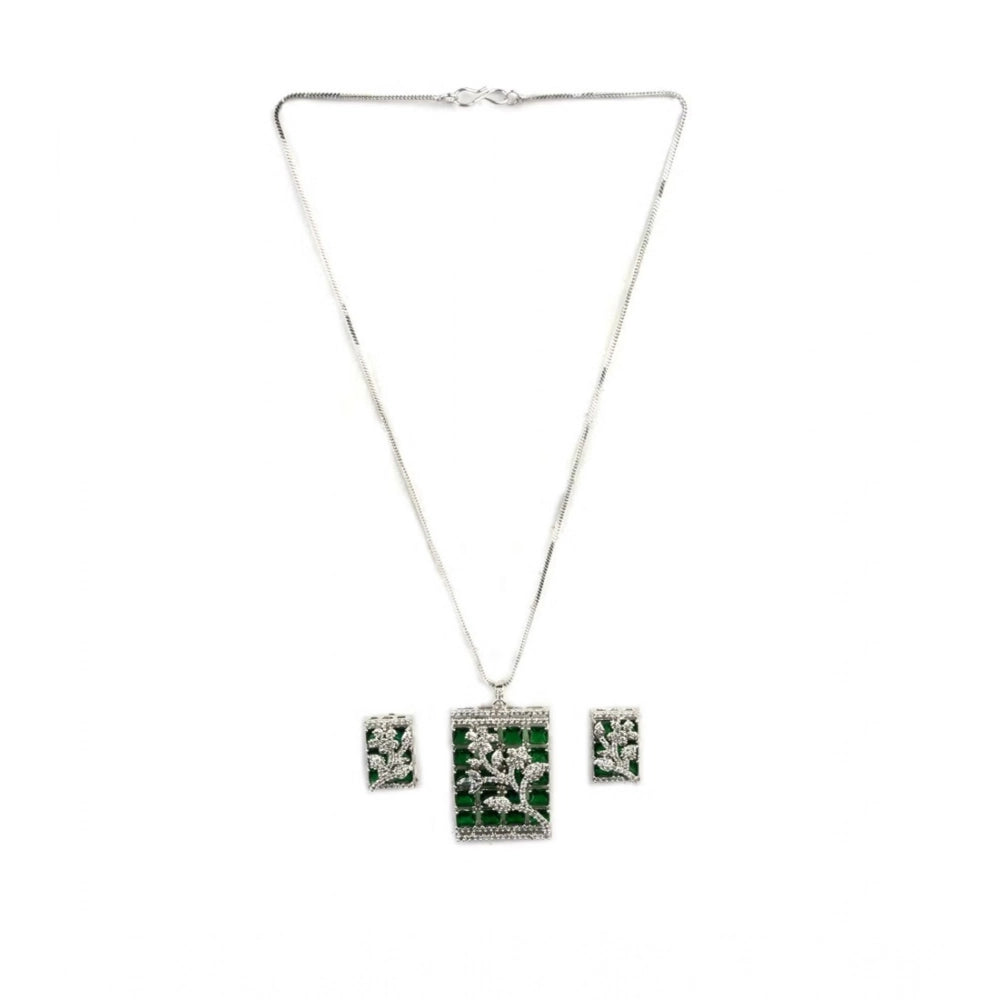 Women's Brass Silver Plated Pendant Set — Green · 2023