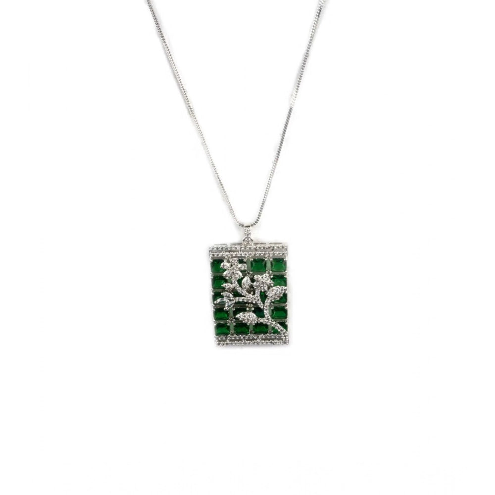 Women's Brass Silver Plated Pendant Set — Green · 2023