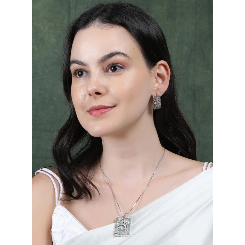 Women's Brass Silver Plated Pendant Set