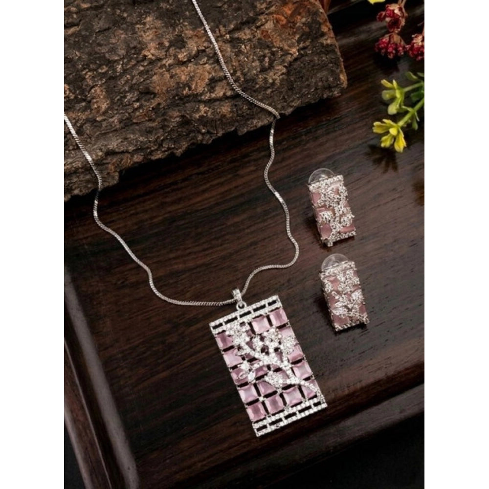 Women's Brass Silver Plated Pendant Set — Pink · 2025