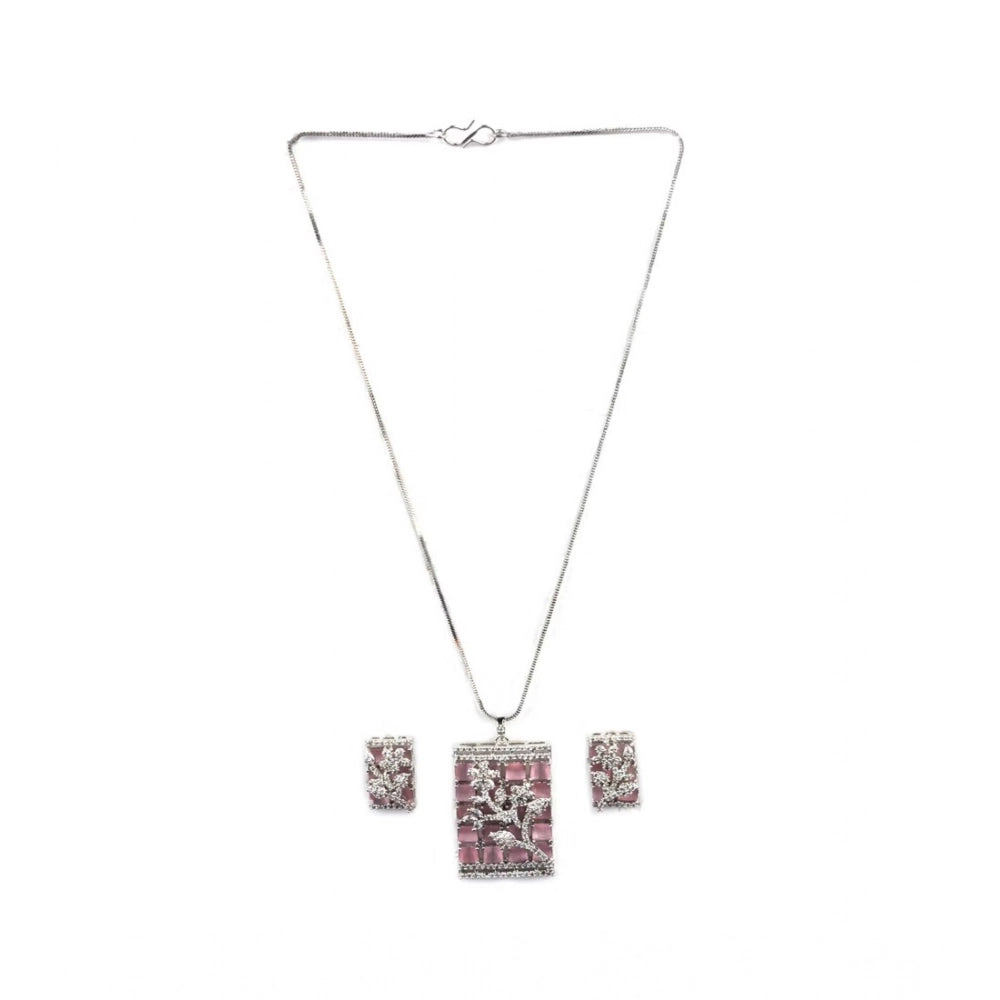 Women's Brass Silver Plated Pendant Set — Pink · 2025