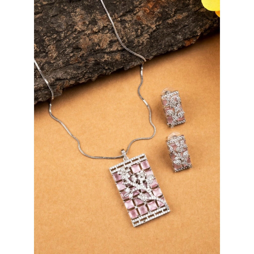Women's Brass Silver Plated Pendant Set — Pink · 2025