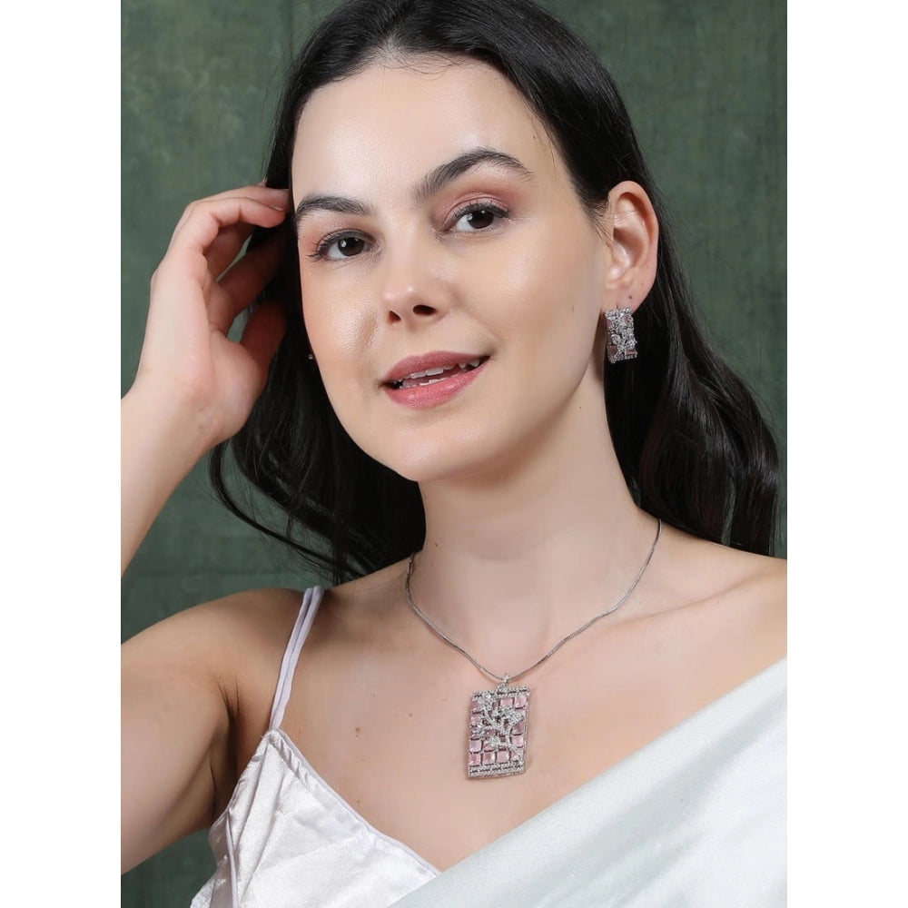 Women's Brass Silver Plated Pendant Set — Pink · 2025