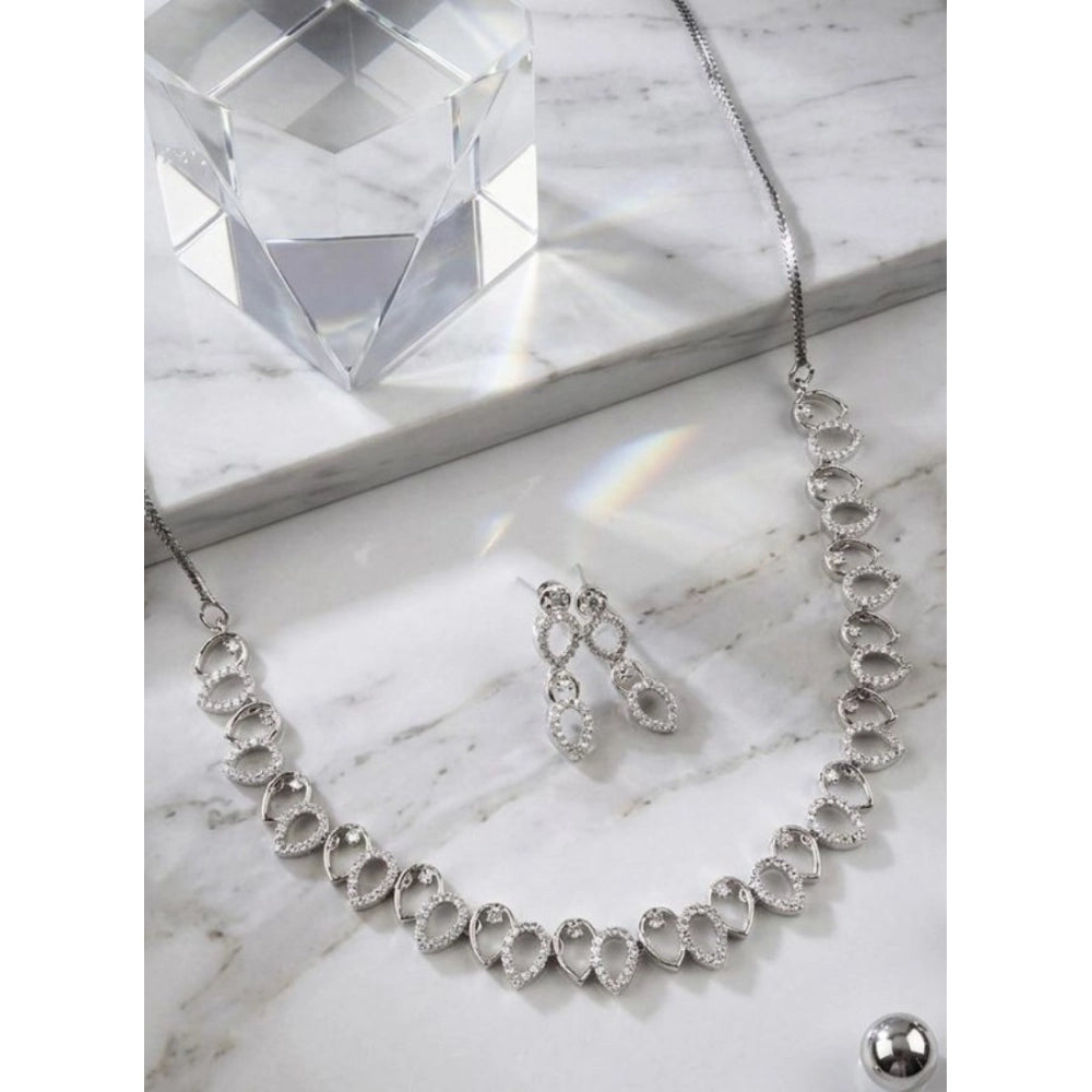 Women's Brass Silver Plated Necklace Set — Silver · 2028
