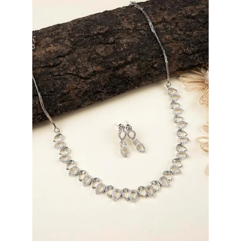 Women's Brass Silver Plated Necklace Set — Silver · 2028