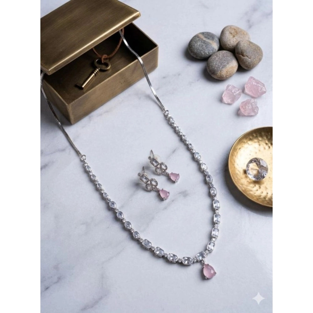 Women's Brass Silver Plated Necklace Set — Pink · 2029