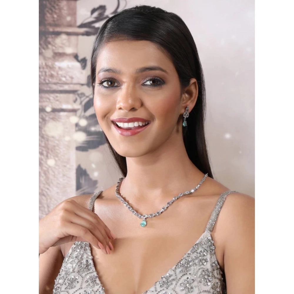 Women's Brass Silver Plated Necklace Set — Turquoise · 2030