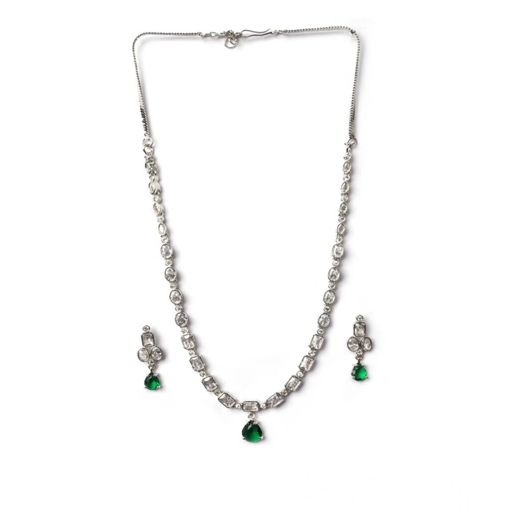Women's Brass Silver Plated Necklace Set — Green · 2031