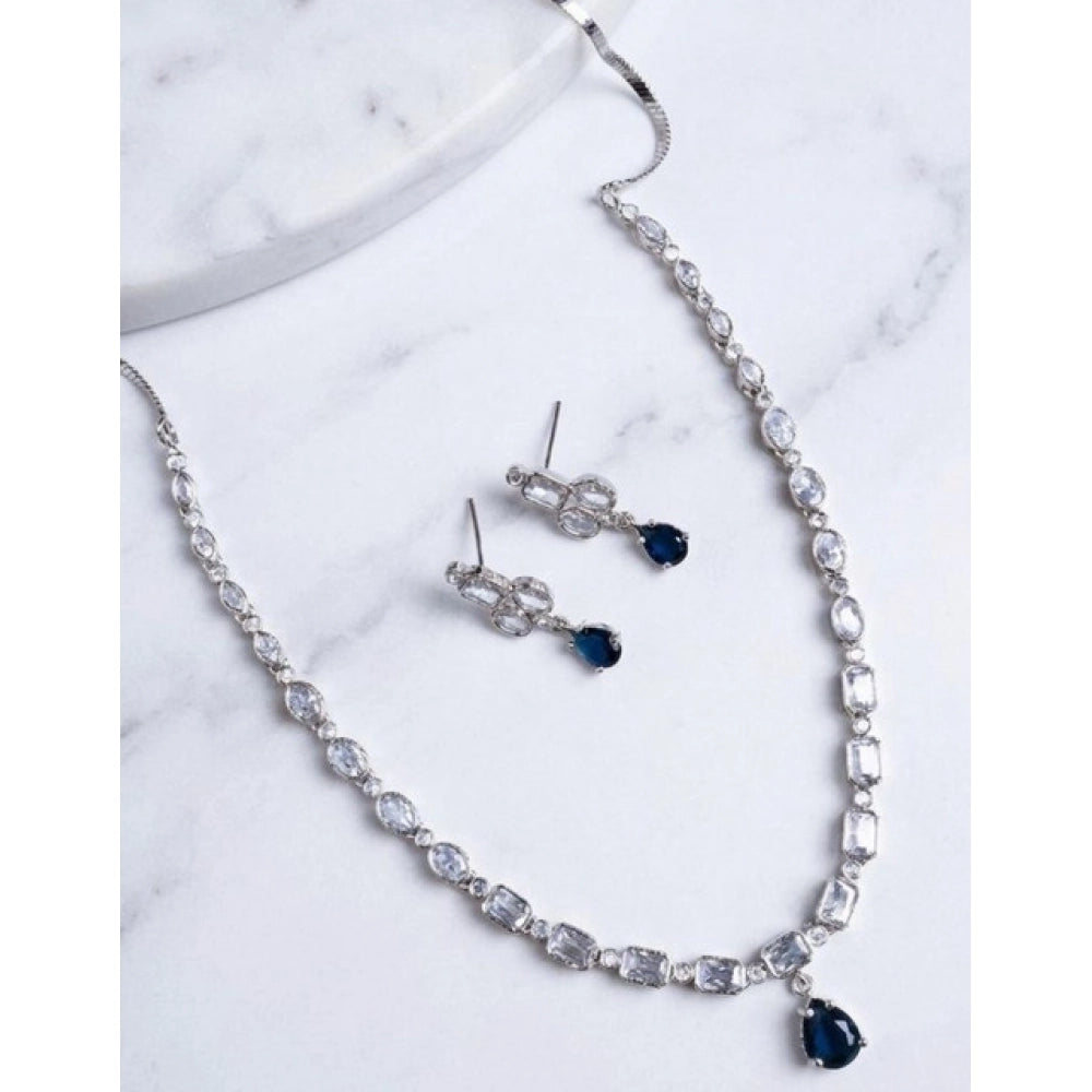 Women's Brass Silver Plated Necklace Set — Blue · 2032