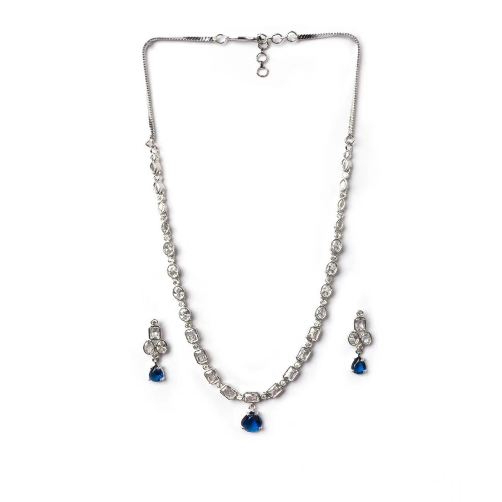 Women's Brass Silver Plated Necklace Set — Blue · 2032