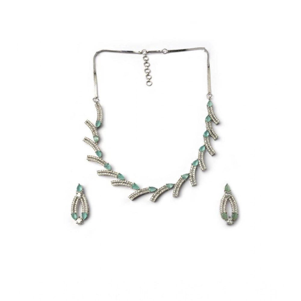 Women's Brass Silver Plated Necklace Set — Turquoise · 2034