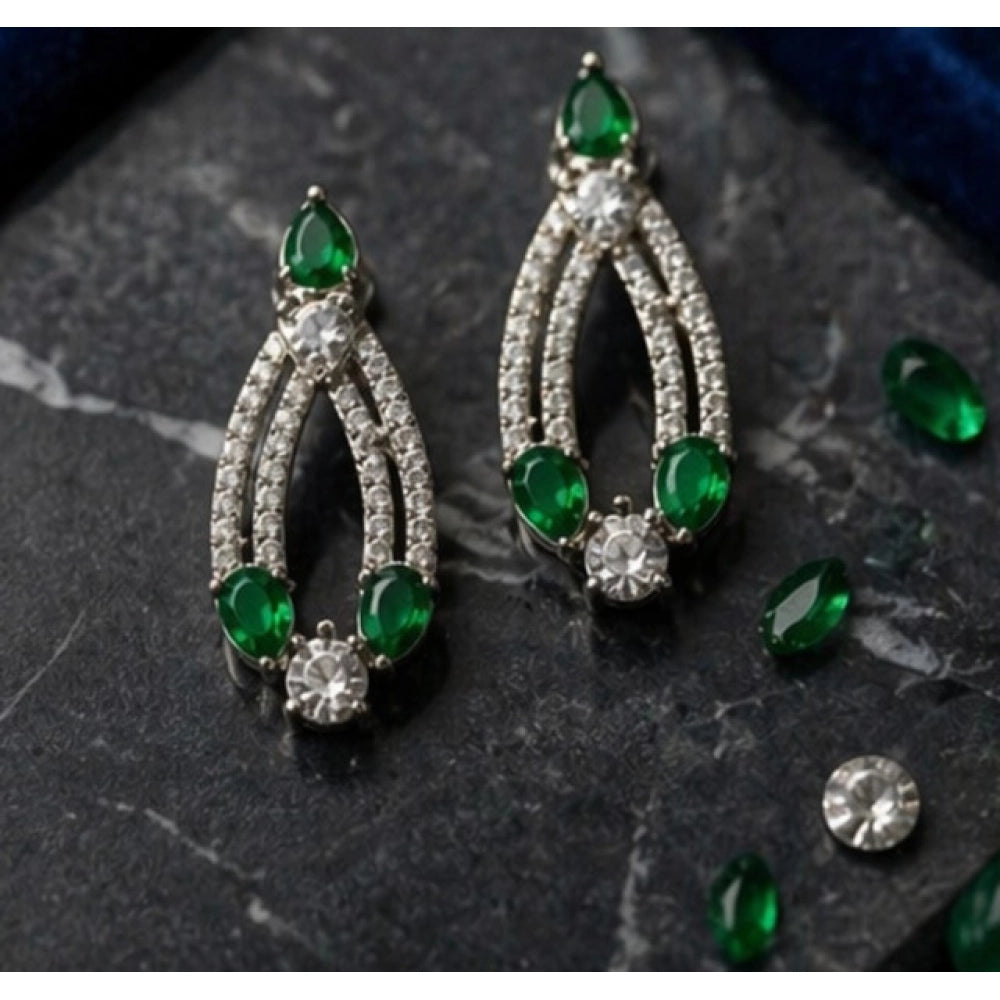 Women's Brass Silver Plated Necklace Set — Green · 2035