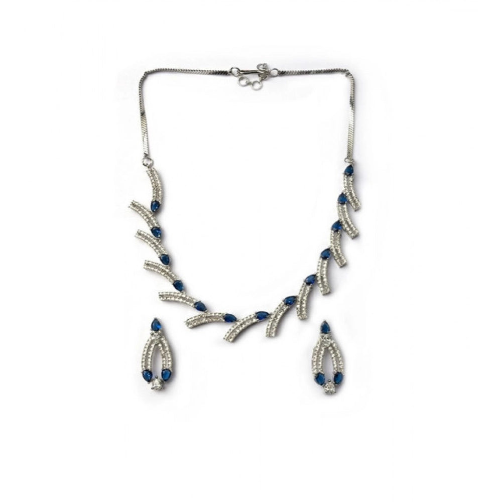 Women's Brass Silver Plated Necklace Set — Blue · 2036