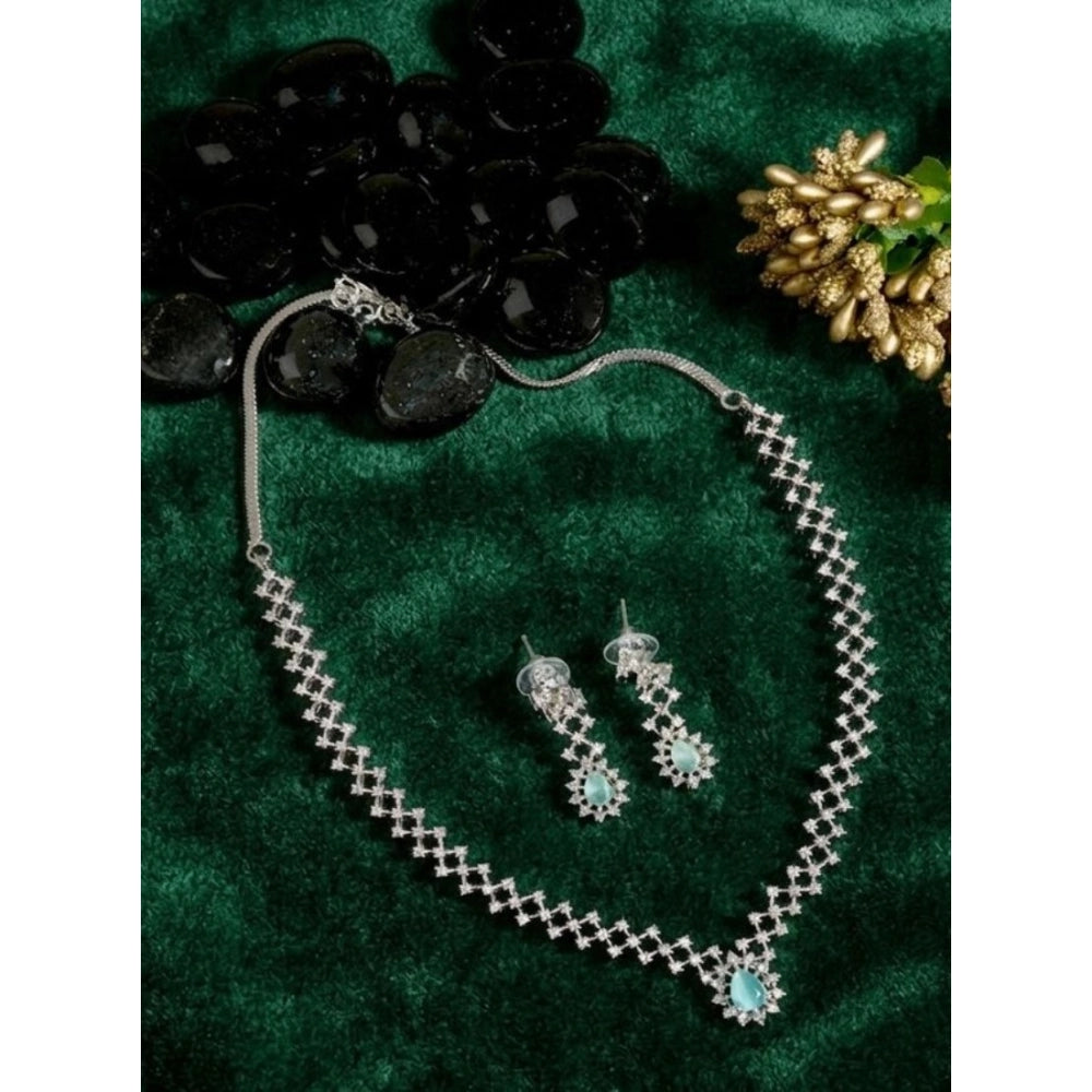 Women's Brass Silver Plated Necklace Set — Turquoise · 2038