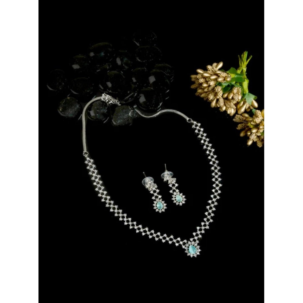 Women's Brass Silver Plated Necklace Set — Turquoise · 2038