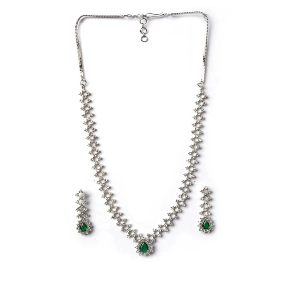 Women's Brass Silver Plated Necklace Set — Green · 2039