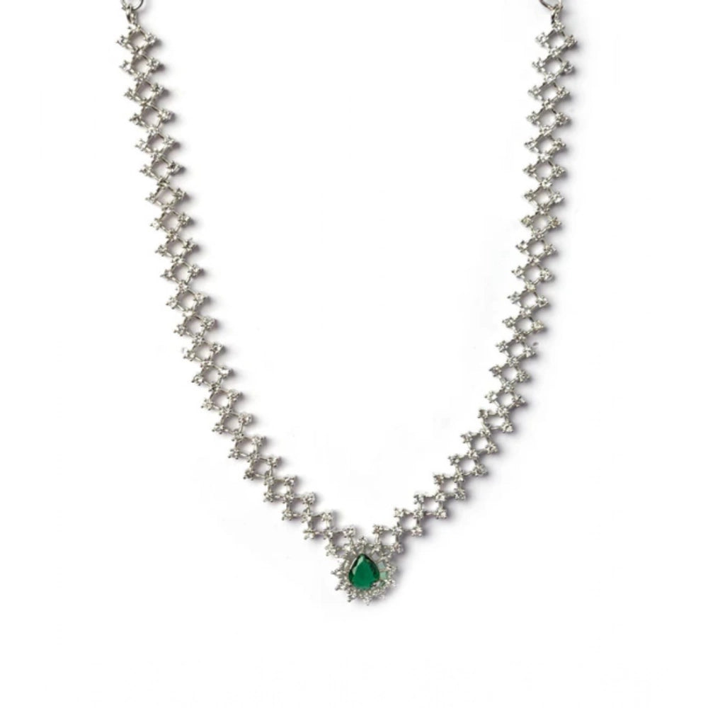 Women's Brass Silver Plated Necklace Set — Green · 2039