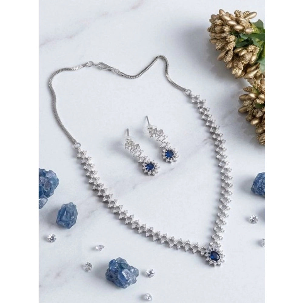 Women's Brass Silver Plated Necklace Set — Blue · 2040