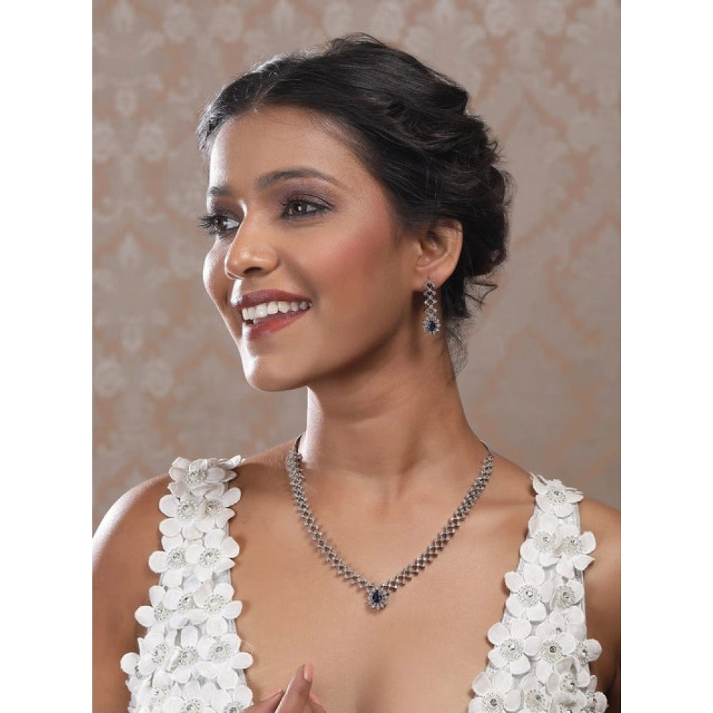 Women's Brass Silver Plated Necklace Set — Blue · 2040