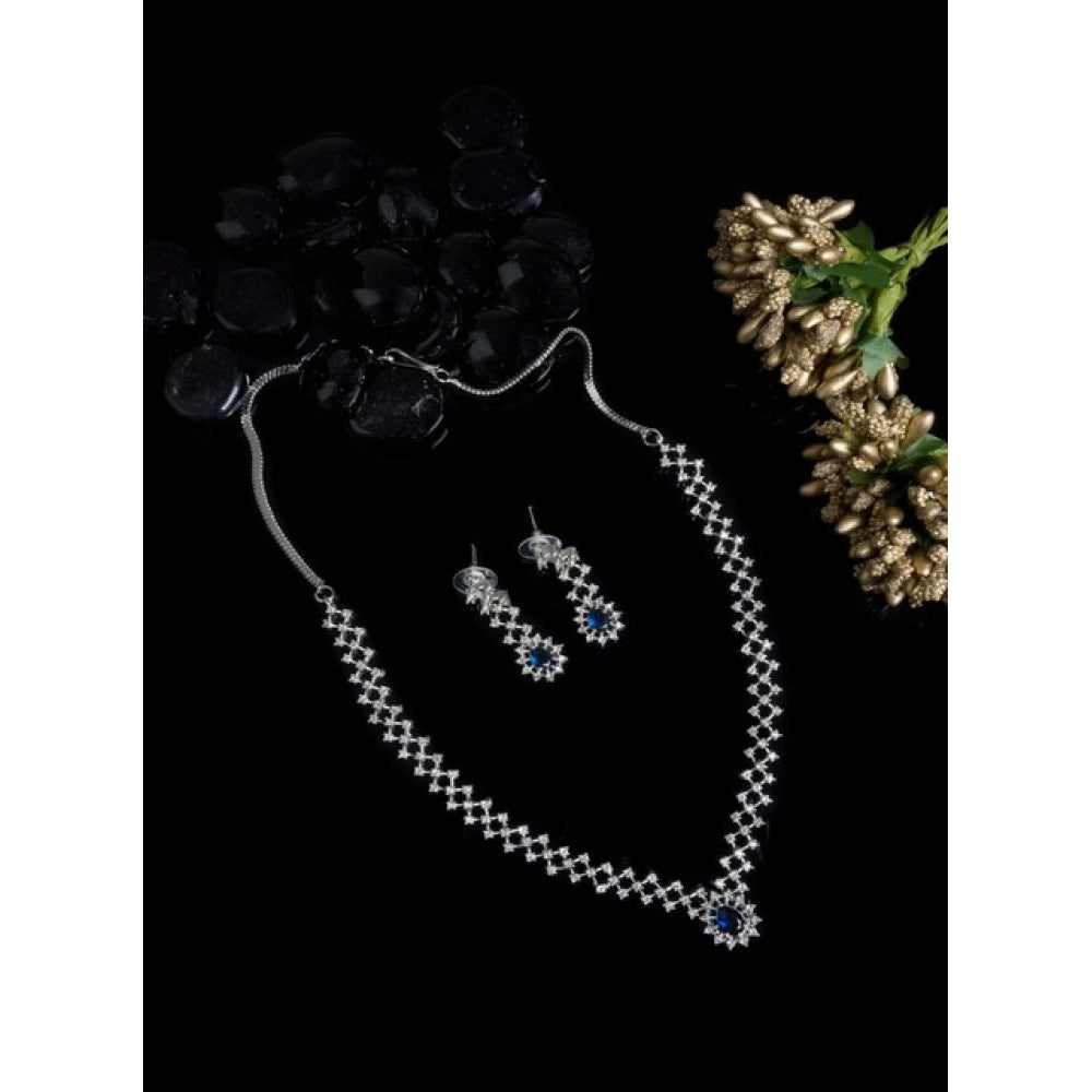 Women's Brass Silver Plated Necklace Set — Blue · 2040
