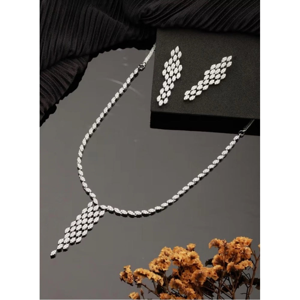Women's Brass Silver Plated Necklace Set — Silver · 2042