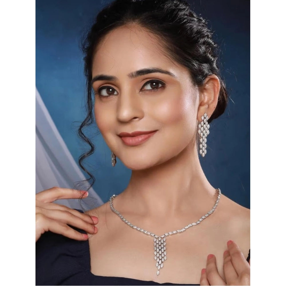 Women's Brass Silver Plated Necklace Set — Silver · 2042