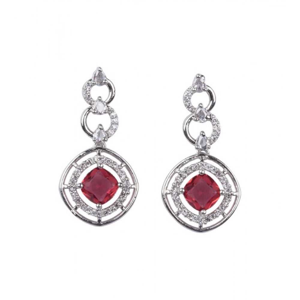 Women's Brass Silver Plated Necklace Set — Red · 2043