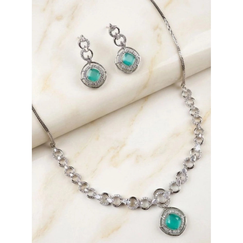 Women's Brass Silver Plated Necklace Set — Turquoise · 2045