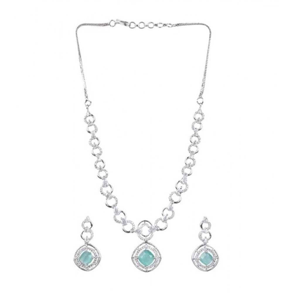 Women's Brass Silver Plated Necklace Set — Turquoise · 2045