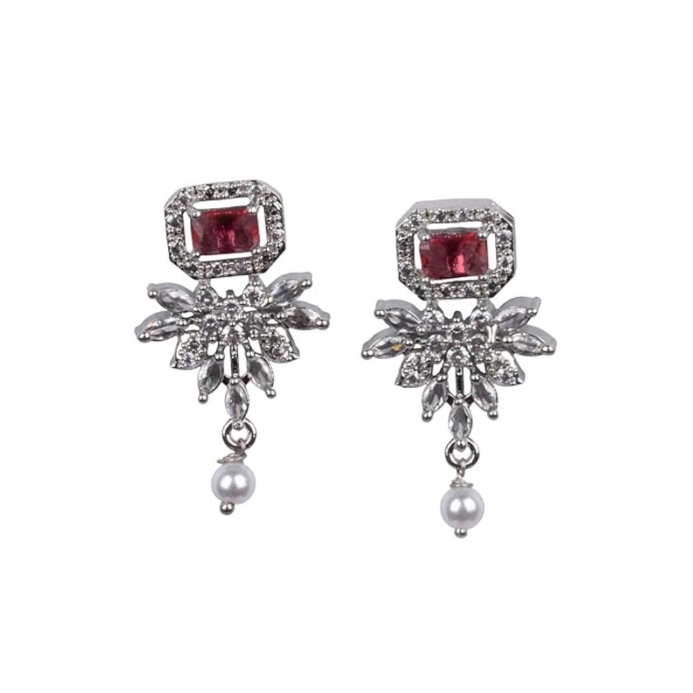 Women's Brass Silver Plated Necklace Set — Red · 2047