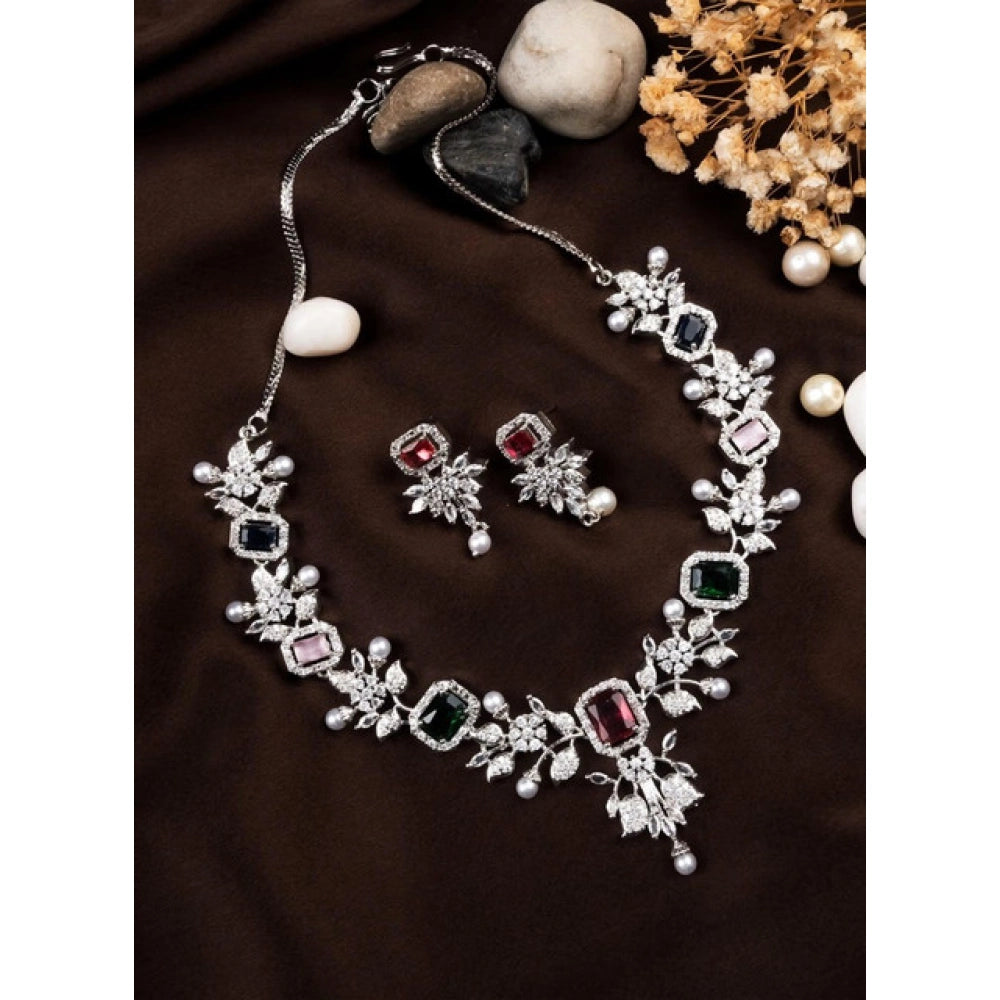 Women's Brass Silver Plated Necklace Set · 2048