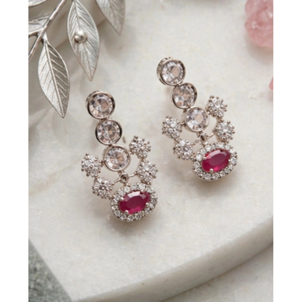 Women's Brass Silver Plated Necklace Set — Pink · 2051