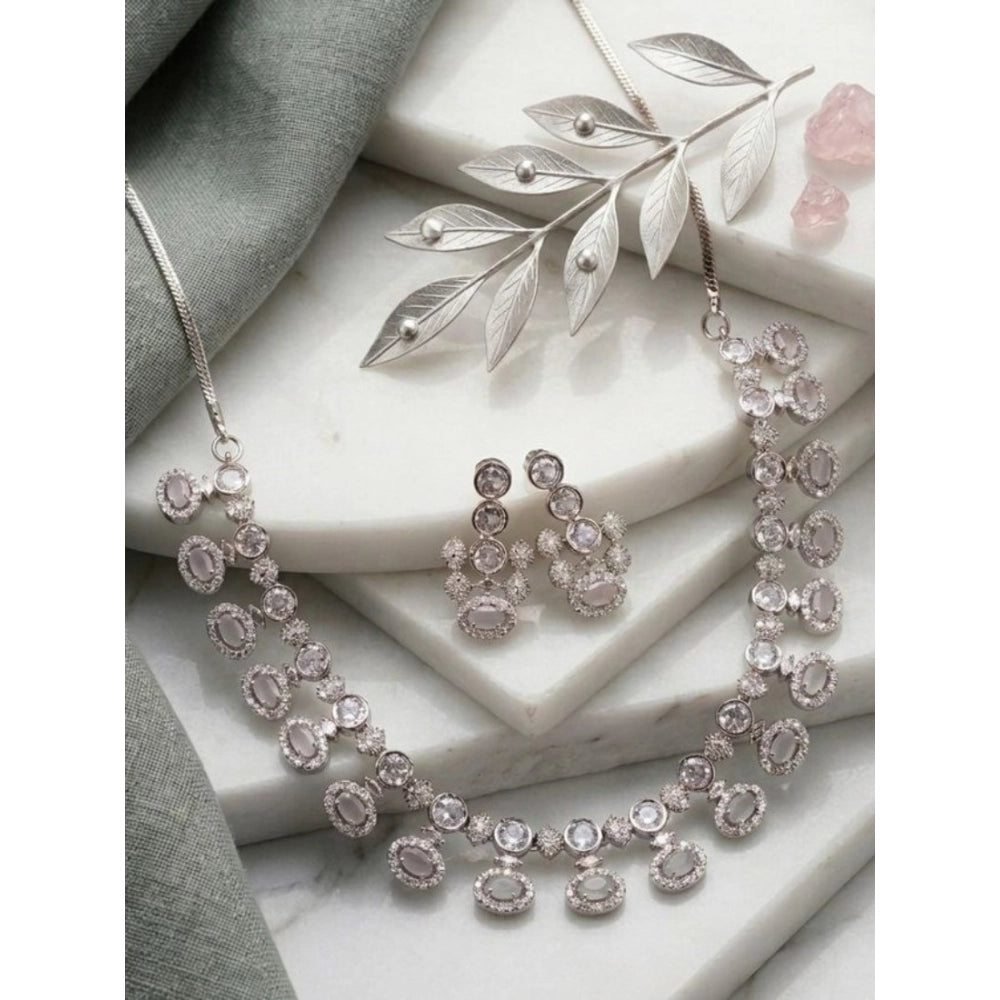 Women's Brass Silver Plated Necklace Set — White · 2052