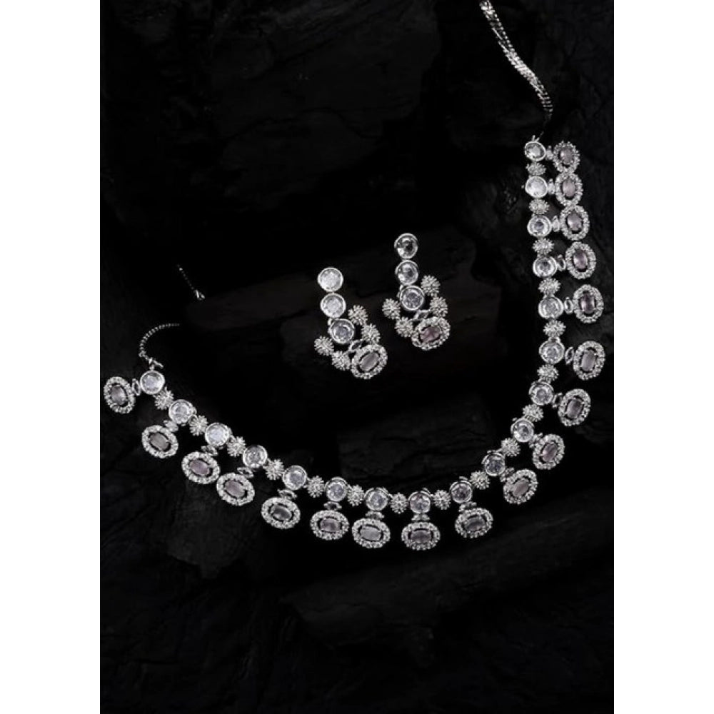 Women's Brass Silver Plated Necklace Set — White · 2052