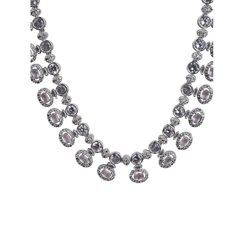 Women's Brass Silver Plated Necklace Set — White · 2052
