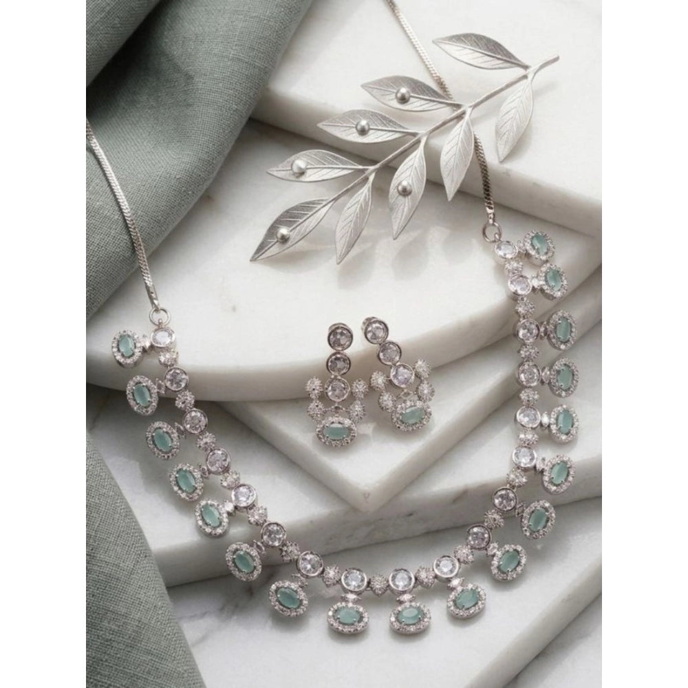 Women's Brass Silver Plated Necklace Set — Turquoise · 2053