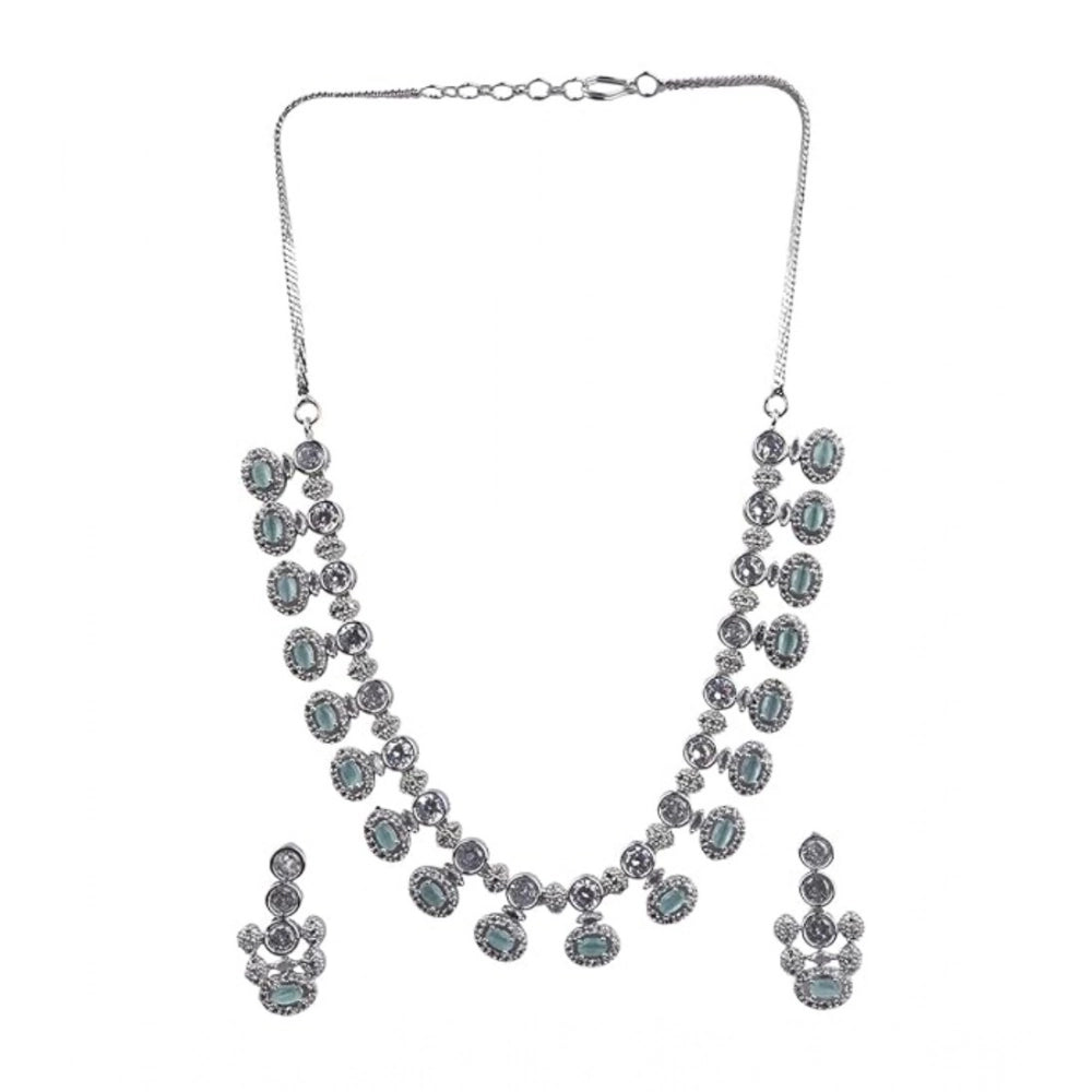 Women's Brass Silver Plated Necklace Set — Turquoise · 2053