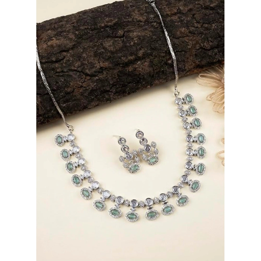 Women's Brass Silver Plated Necklace Set — Turquoise · 2053