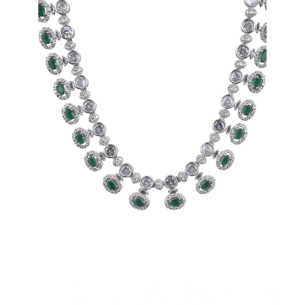 Women's Brass Silver Plated Necklace Set — Green · 2054